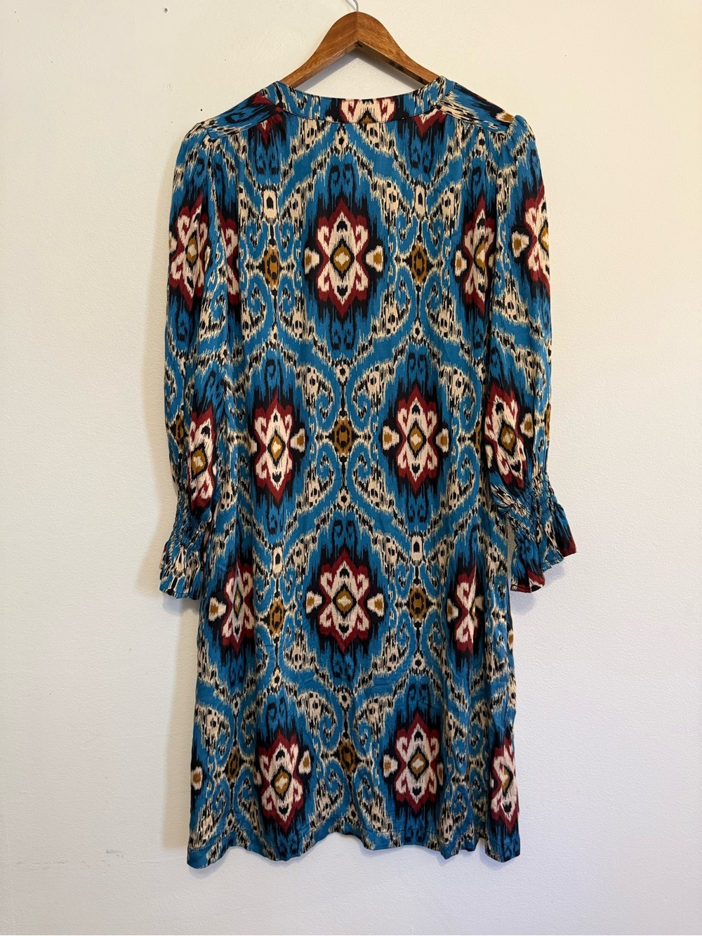 Finley Blue Boho Ikat Western Button Down 3/4 Sleeve Shirt Dress Size M - Picture 5 of 8